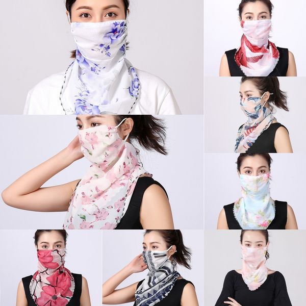 

n2fos sunshade scarf face mask 38 styles silk chiffon handkerchief outdoor windproof half face dust-proof women masks designer scarf scarf, Black