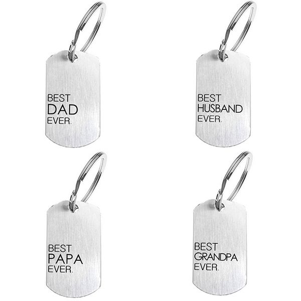 

fathers day keychain dad/papa/grandpa/husband ever key chain pendant stainless steel keyring gift for men, Silver
