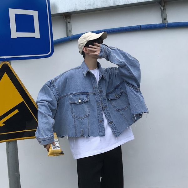 

2019 spring and autumn new short hair cotton denim tooling korean version ins port wind wild jacket casual shirt blue m-2xl, Black;brown