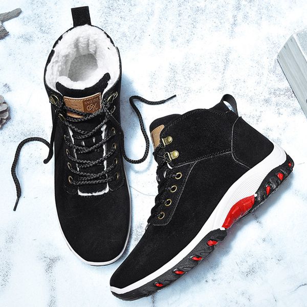 

winter cotton shoes boots lace-up sneakers fur warm fleeces snow boots high flat casual shoes solid wear resistant anti-skid 69, Black