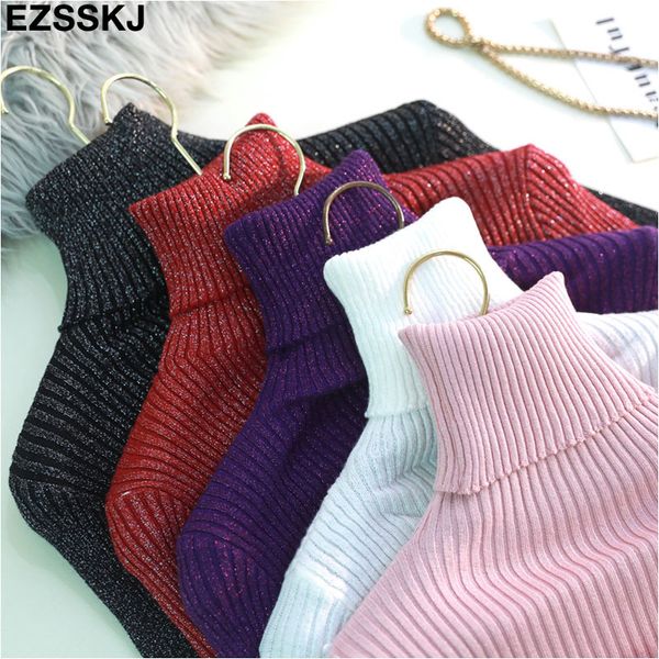 

glitter women winter sweater shiny autumn turtleneck pullovers lady sweaters basic female black knit sweater long sleeve ly191217, White;black