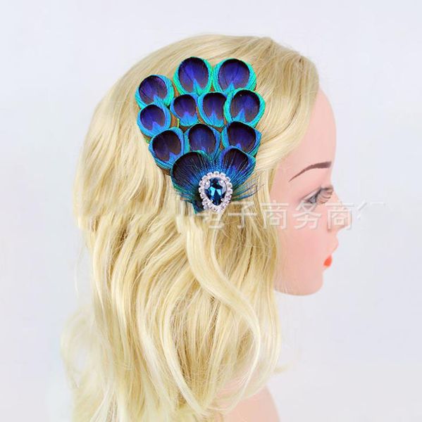

european and american peacock feather headdress bride hair decoration stage banquet p hairpin, Silver