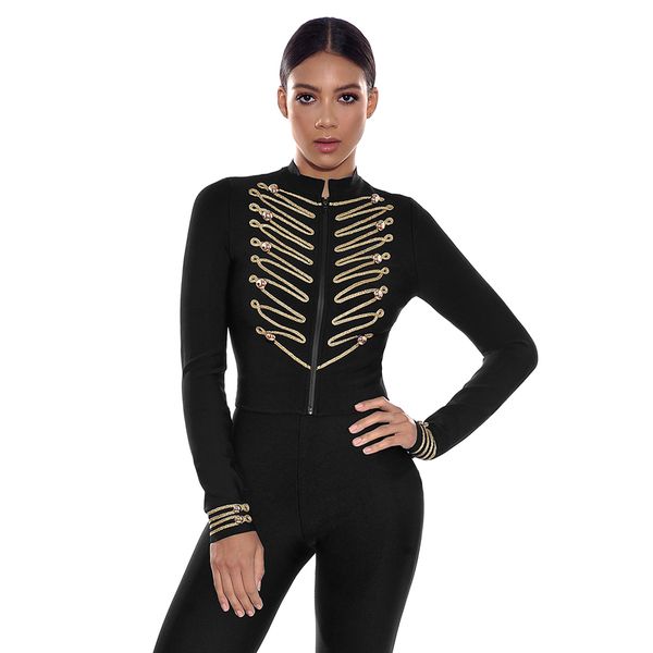 

new fashion vintage long sleeve short bandage jacket 2018 women high waist slim celebrity jacket black, Black;brown