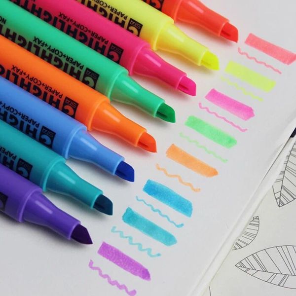 

10pcs fluorescent pen highlighter drawing mark pen large capacity marker candy color papelaria stationery, Black;red