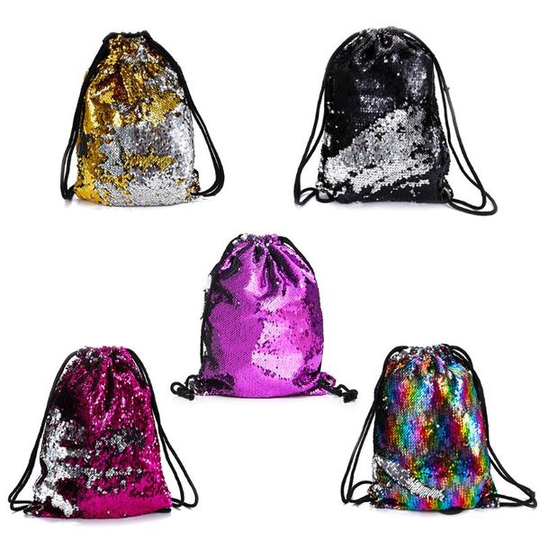 

reversible sequin drawstring backpack glitter cinch pack bags flip sequins shining sports rucksack for kids adults
