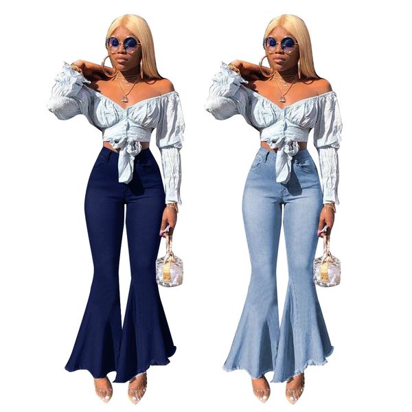 Compre 2020 Primavera Otono Moda Mujeres Flare Jeans Light Washed