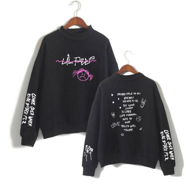 

hip hop lil peep turtleneck sweatshirt women/men pullover tracksuit antumn fleece hoodies lil peep plus size, Black