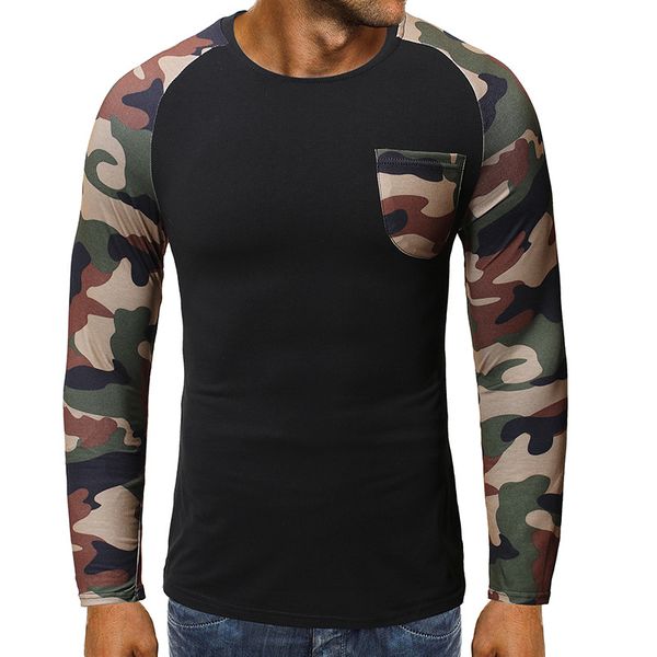 

2019 mens designer t shirts winter long sleeve t-shirt men's fashion camouflage pocket splicing casual long sleeve t shirt wgtx205, White;black