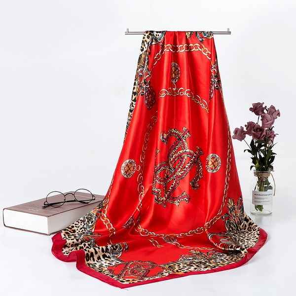

woman satin silk scarf square hair scarves fashion pattern neck scarfs for women leopard print scarf aa10130