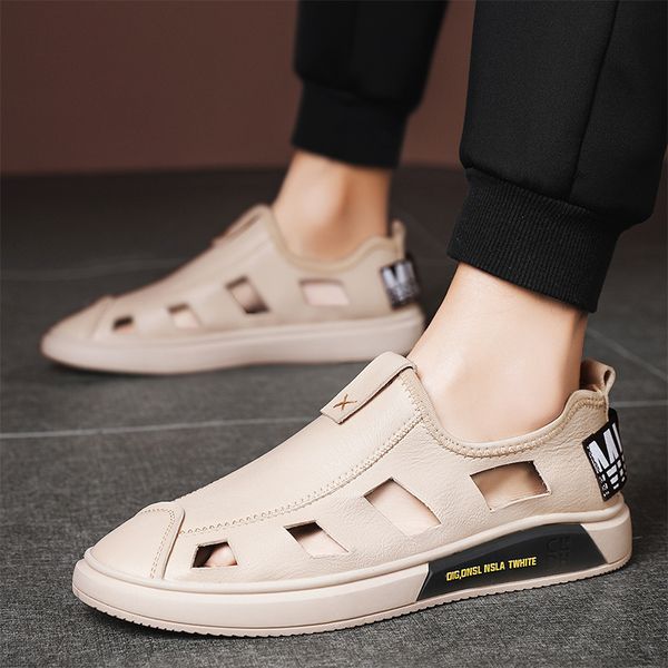 

new summer fashion sandals men leather shoes pu leather soft comfortable male summer shoes beach holiday footwear a2328, Black