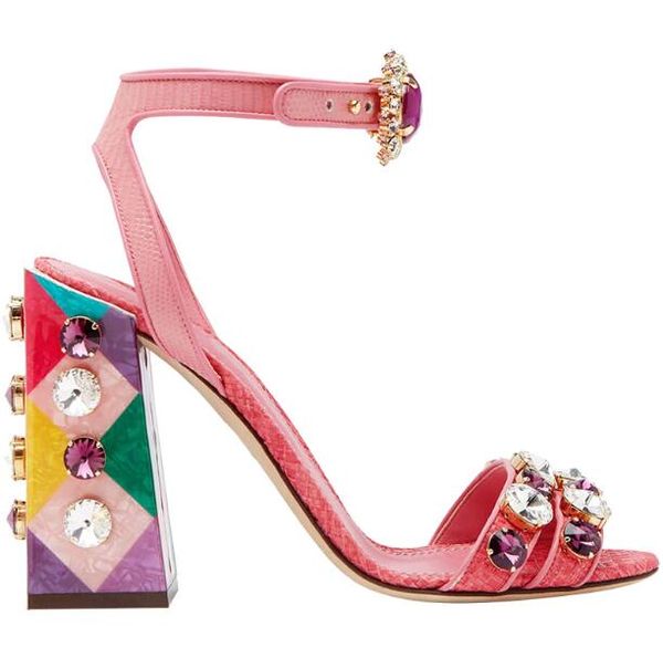 

moraima snc pink leather ankle strap sandal for woman summer open toe crystal embellished thick heels shoes rhinestones heels, Black