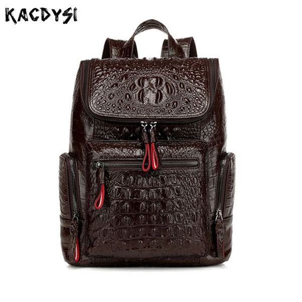 

famous real crocodile pattern leather womens backpack alligator luxury quality knapsack cowhide female lapschool bag daypack