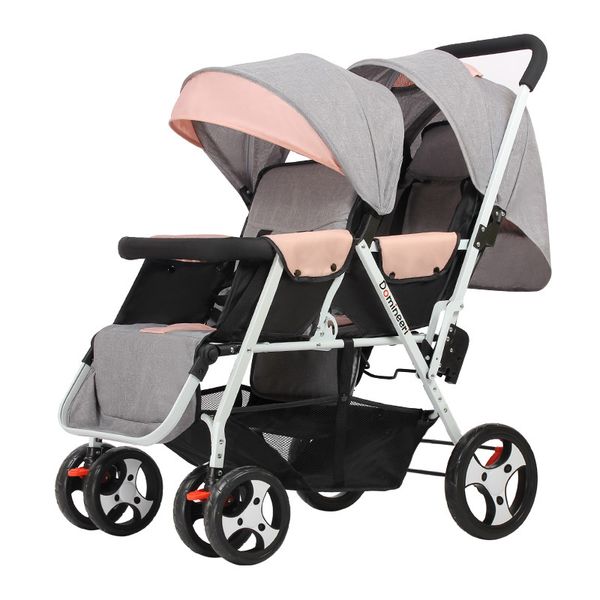 

2020 twin baby strollers lightweight folding front rear reclining trolley baby double stroller for kids can lie flat