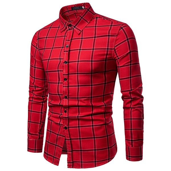 

muqgew men shirt slim men shirt casual long plaid sleeve autumn winter new style blouse big grid casual long sleeved shirt#g4, White;black