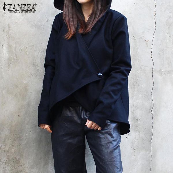 

irregular sweatshirts women's jackets zanzea autumn casual hooded double breasted outwear fashion lapel coat female overcoat 5xl, Black;brown