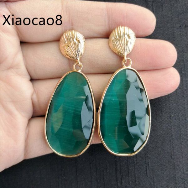 

green pink coffee stone dangle earring fashion jewelry statement gold frame long drop earrings for women oorbellen brincos 2019, Golden