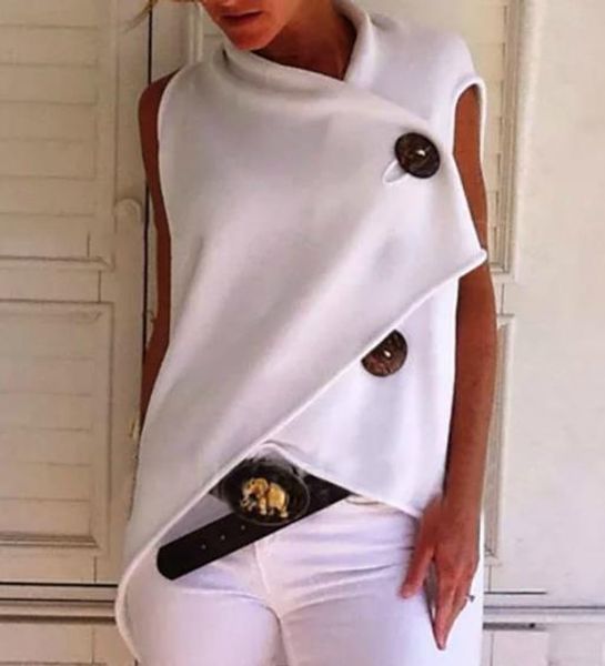 

new irregular button designer womens tshirts fashion short sleeve loose womens designer summer ladies fashion tee, White