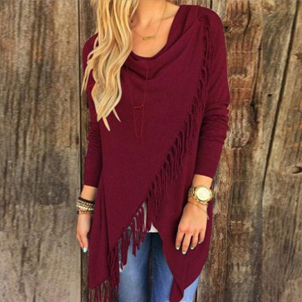 

fashion long sleeve knit tassel t shirt women female t-shirt tunic tee autumn winter casual tshirt, White