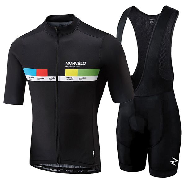 

morvelo 2020 men summer clothing cycling clothes kits short sleeve bib shorts men's breathable bib shorts set, Black;blue
