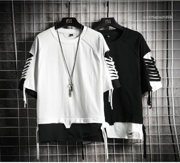 

tshirts o neck solid color fashion hole teenager male tees panelled short sleeve mens designer, White;black