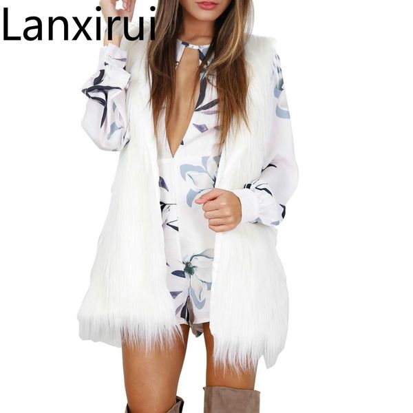 

lanxirui 2018 fashion women warm outwear sleeveless white slim vest faux fur waistcoat jacket coat dropshipping, Black