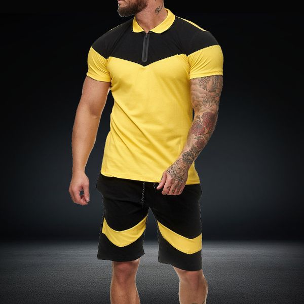 

воротник summer shorts set мужчина отворот отпечатано рубашка + шорты jogger мужчина мода одежда gym двухкусочного пот костюмы наборы 2020, Gray