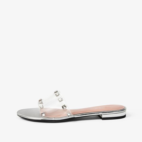 

women's shoes 2020 summer new women's fashion transparent low heel flat slipper women, Black