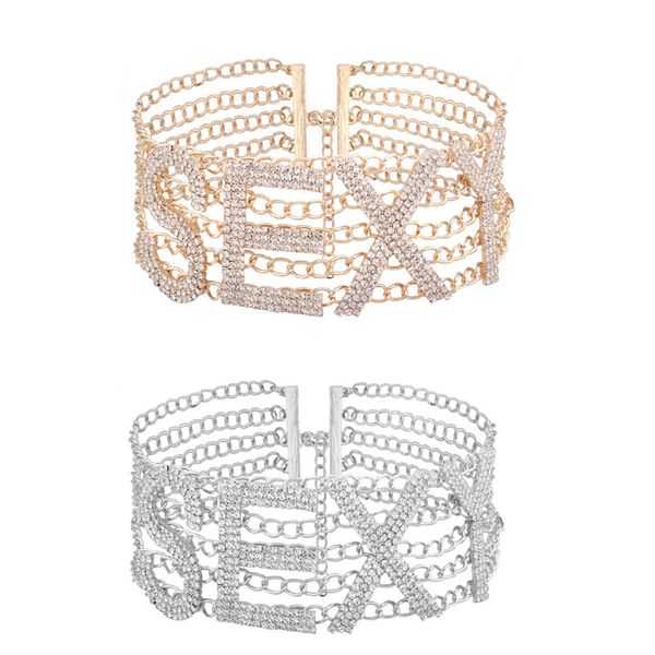 

2017 punk style crystal statement choker necklace rhinestone letter chocker women night party collares mujer bjoux, Silver