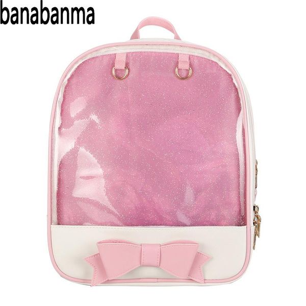 

banabanma women backpack girl double shoulder bag bowknot knapsack fashion transparent backpack unique bags for women 2018 zk30
