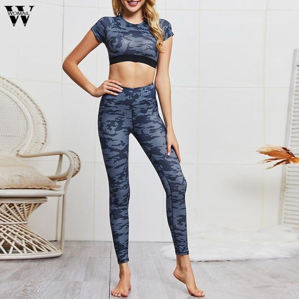 

yoga outfits womail sets camouflage 2 piece set round neck high waist tracksuit women crop and pants womens jumpsuit casual, White;red