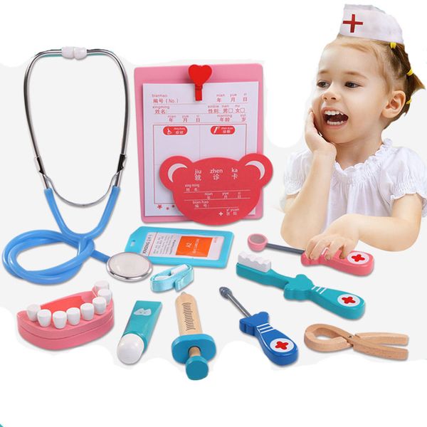 Simulation Cartoon Schönheit mode Spielzeug Nachahmung Medizinische Kit Set Für Kinder Arzt Dental Krankenschwester Nadel Werkzeug Kinder Holz Spielzeug