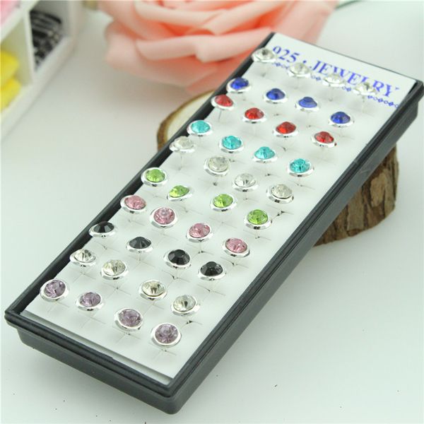 

40pcs/box fashion color mixing circular crystal stud earrings 925 jewelry silver stud earrings set for women bts girl gifts, Golden