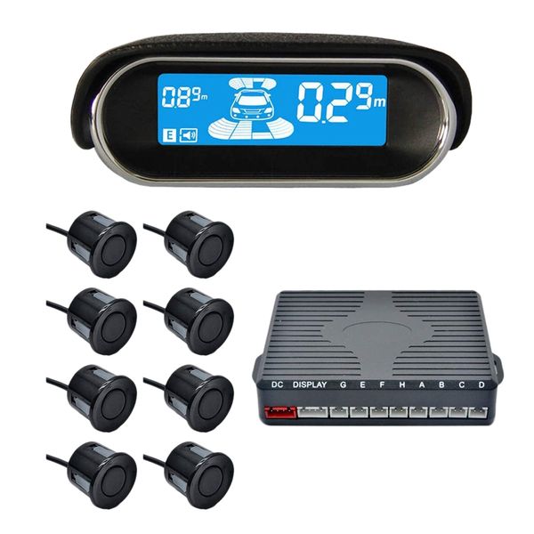 

car lcd parking sensor kit, dual-core front and rear reverse r-adar system lcd display kit with 8 sensors, which can to swi