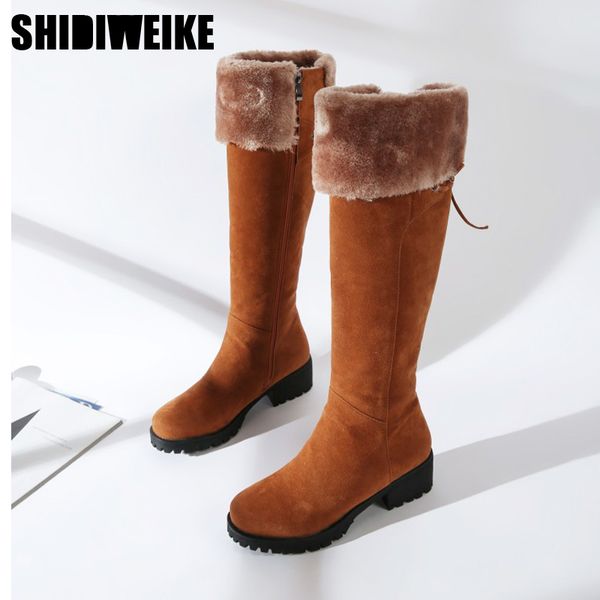 

2019 knee-high boots women winter boots female snow long zipper boot faux suede booties botas feminina x, Black