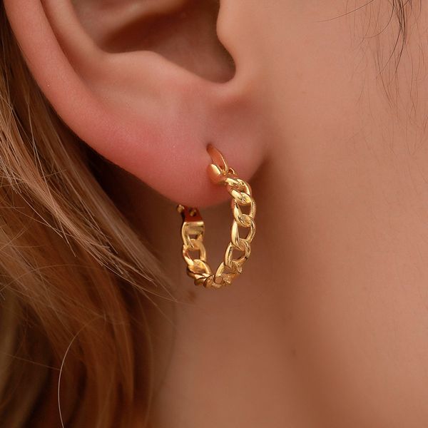 Orecchini a cerchio piccolo cerchio punk per le donne orecchini a catena in argento dorato gioielli orecchini in metallo moda geometrica all'ingrosso