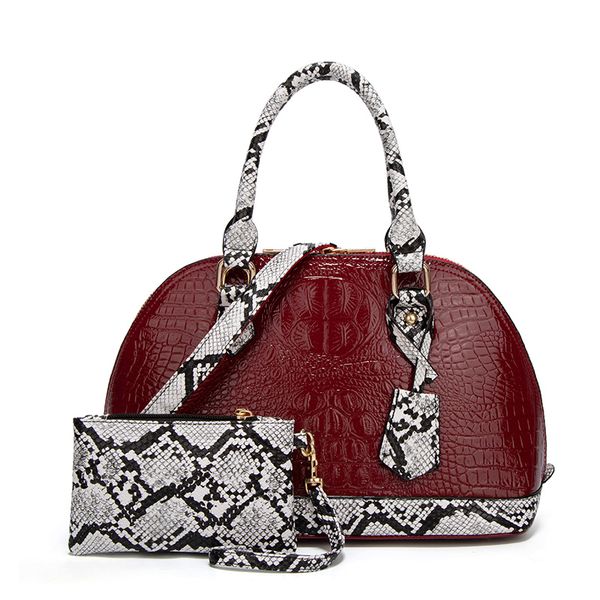 

2020 new fashion snake pattern women composite bag shell bag handbag pu leather shoulder lady messenger