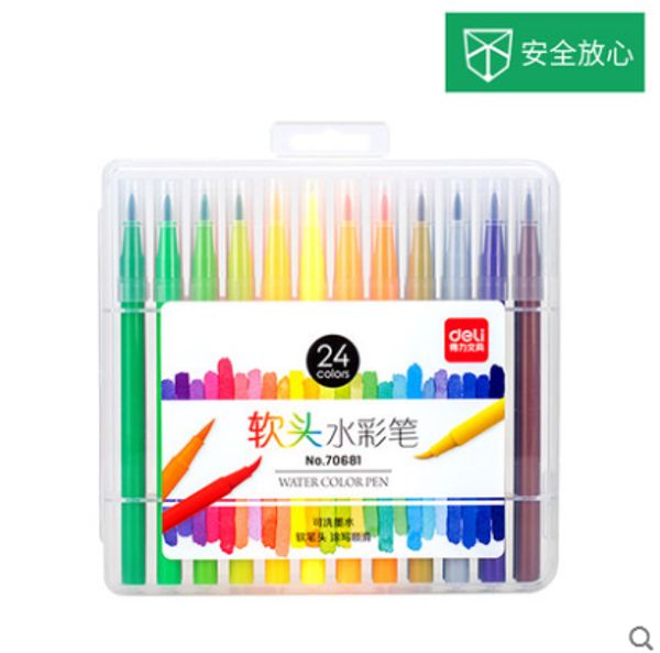 

70680 soft head of watercolors pen 12 / 24 color pen suit students children beginners painting graffiti colored brush, Black;red