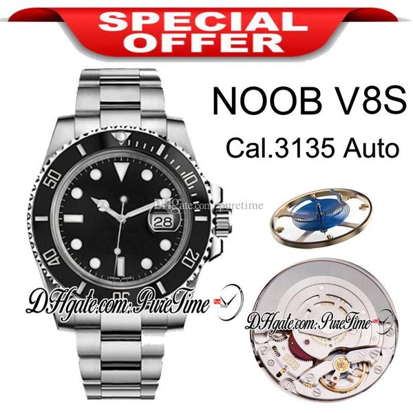 

n v8s cal sa3135 904l стали автоматическая мужские часы черный керамика черный циферблат синий волосок ss oyster браслет new best edition, p, Slivery;brown