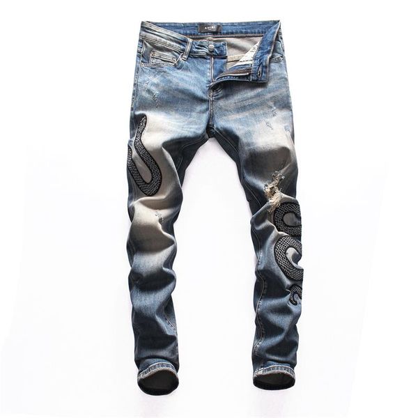 

summer men zipper designer jeans black slim fit represen fashion pants hole italian design jeans, Blue
