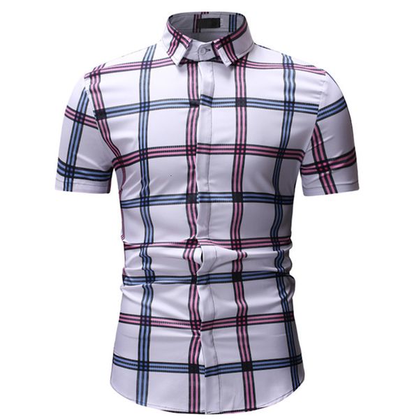 

2019 zomer mode nieuwe mannen casual turn down kraag hals korte mouw/man plaid shirt, White;black