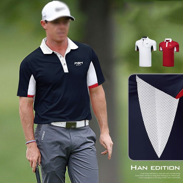 

pgm golf mens tshirt man short sleeve golf clothing summer outdoor sports tshirt polo shirt breathable milk silk mesh, Black;blue