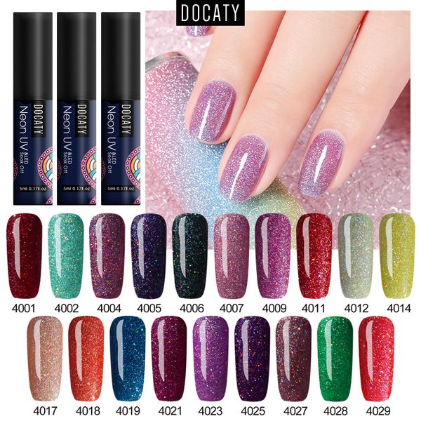 

docaty varnish soak off uv glow in dark nail art gel lacquer nail 5ml neon gel polish fluorescent luminous matte coat, Red;pink