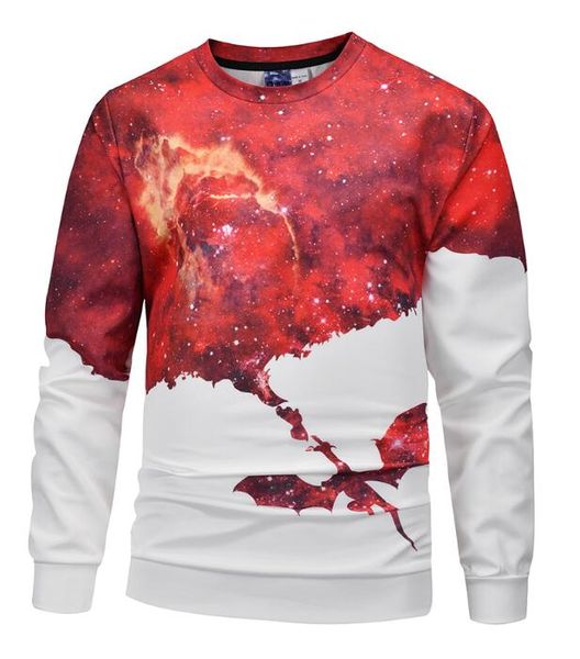 

дизайнер новый горячая весна осень досуг круглый вырез с длинными рукавами хип-хоп рубашка творческий огнедышащий дракон печати свитер свобо, Black