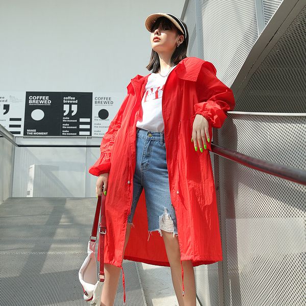 

women's fashion 2019 clothing sunscreen sun protection coat thin windbreaker with hood lightweight oversized coat girl overcoats, Tan;black