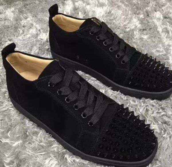 

men's sneaker shoes party dress wedding low junior spikes red bottom glitter leather shoes red sole leisure outdoor flats eu35-46, Black