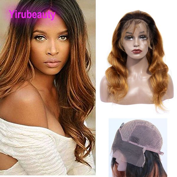 

brazilian virgin hair 13x4 lace front wig 1b/30 ombre human hair body wave wigs 12-32inch 1b 30, Black;brown