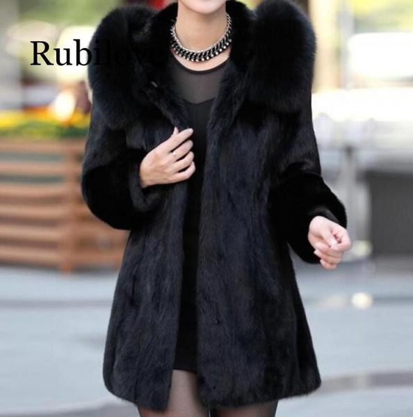 

2019 women's winter faux fur coat long plus size femme jackets artificial fur fake outwear, Black