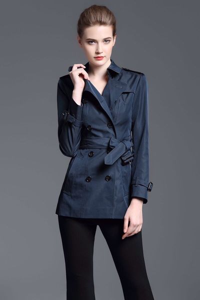 

women's trench coats short classic windbreaker waterproof british new high-end english style autumn winter gabadian solid color casual, Tan;black