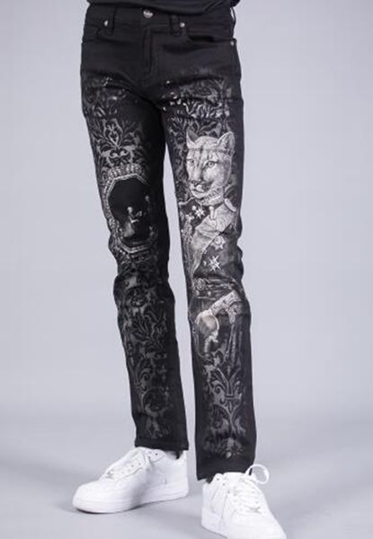 

men's europe the united states south korea version of the new fashion trend slimming personality autumn printing small leg trousers / 2, Blue