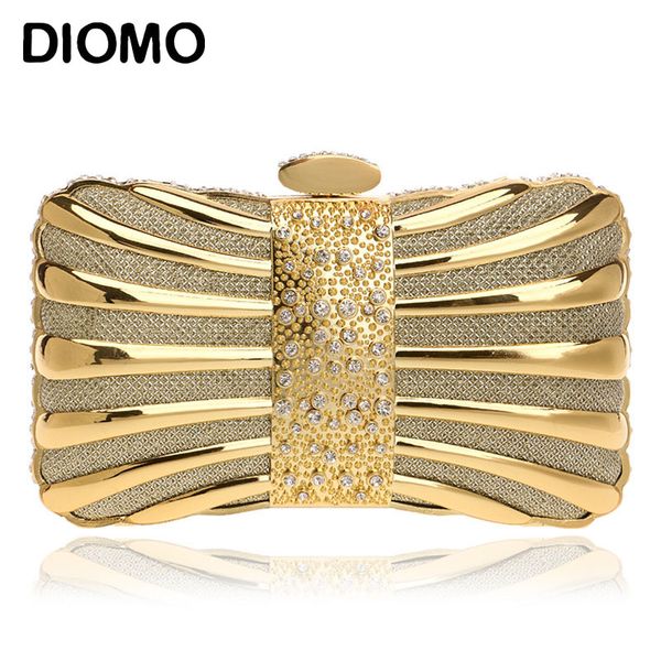 

diomo women fashion metal clutch bag diamond female evening bag wedding purse party multi color banquet pack with chain
